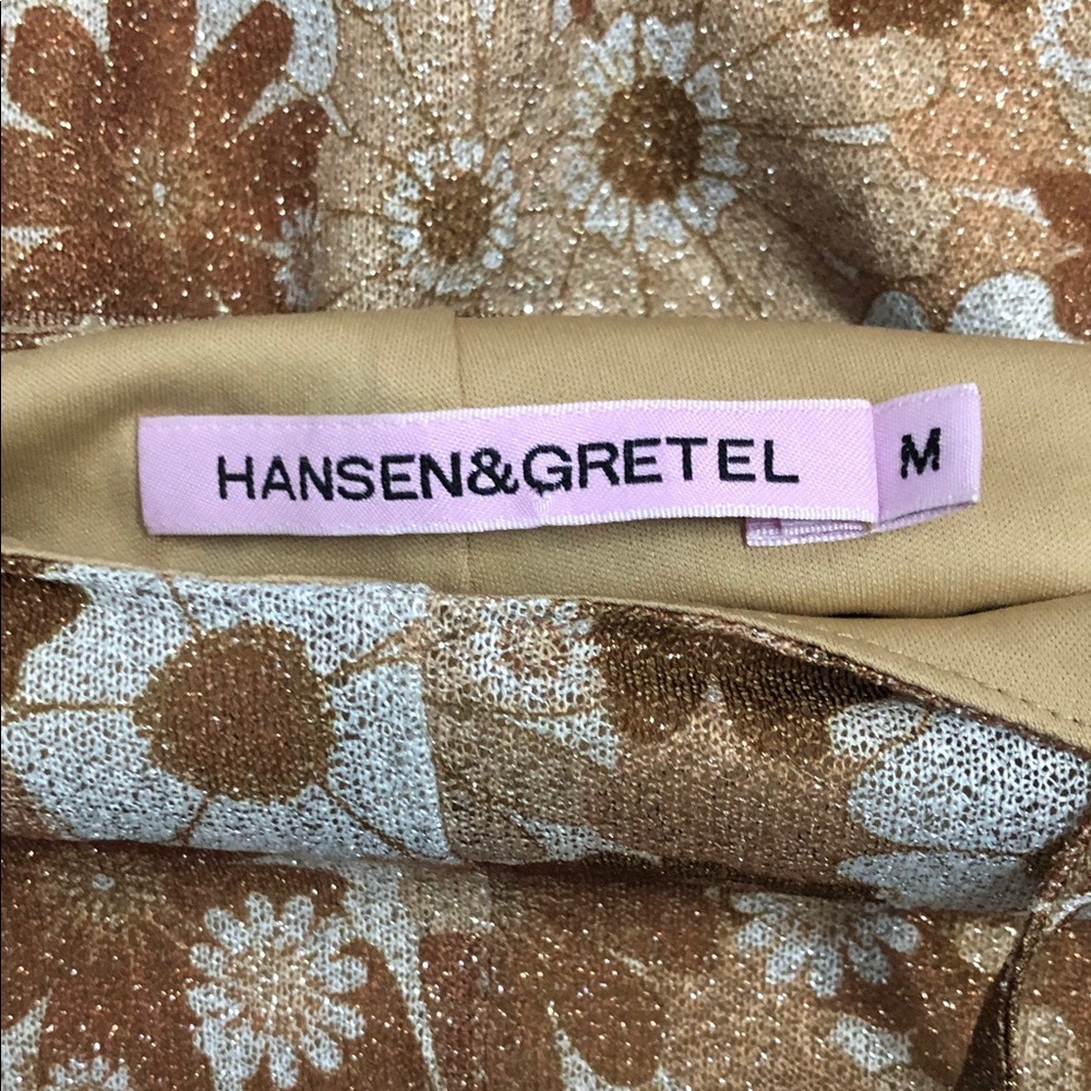 Hansen and Gretel Tova brown floral metallic retro pants. - Picture 6 of 9